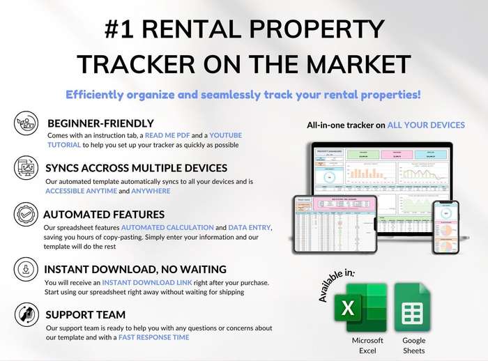 Rental Property Tracker  Income & Expense Spreadsheet (Excel & Google Sheets)