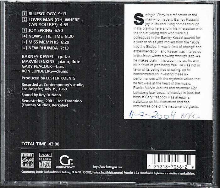 Barney Kessel - Barney Kessel's Swingin' Party at Contemporary CD