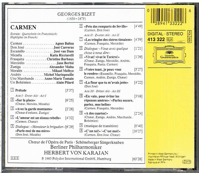 Bizet: Carmen (Highlights) - Agnes Baltsa, Jose Carreras, Berlin Philharomonic , H von Karajan cond