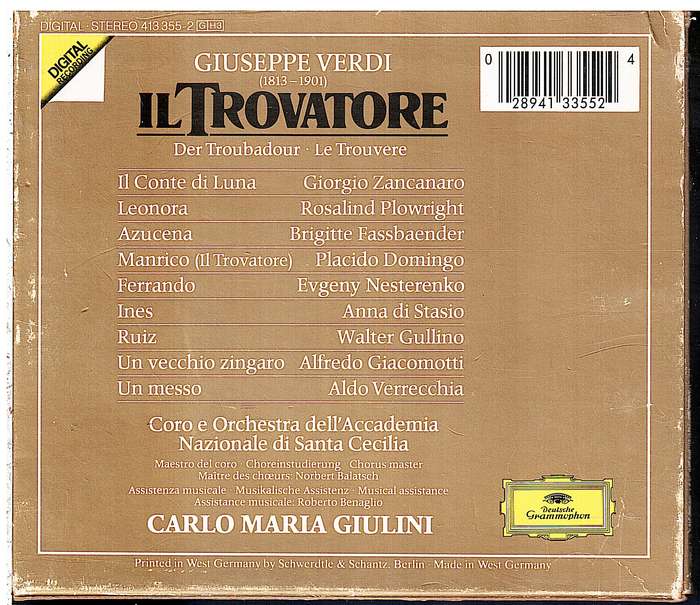 Verdi: Il Trovatore 3 CD set - Placido Domingo et al, Carlo Maria Giulini (cond)