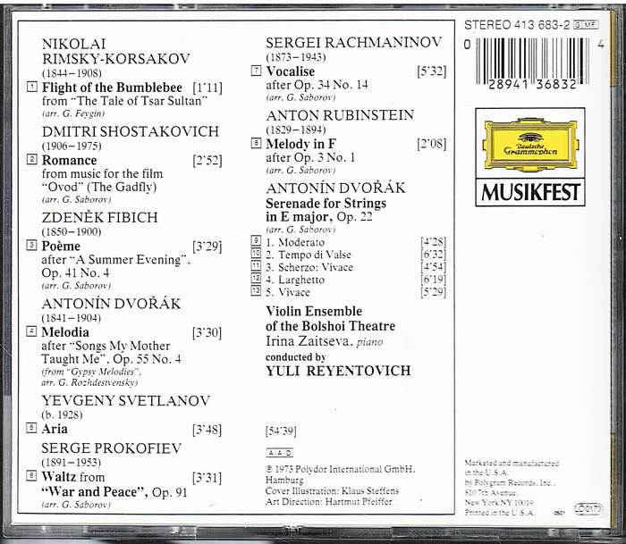 Flight of the Bumblebee and Other Russian Classics - Zaitseva,Bolshoi Violin Ensemble,Reyentovich CD