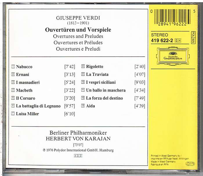 Verdi: Overtures & Preludes - Berliner Philharmoniker, Herbert Von Karajan cond.  CD