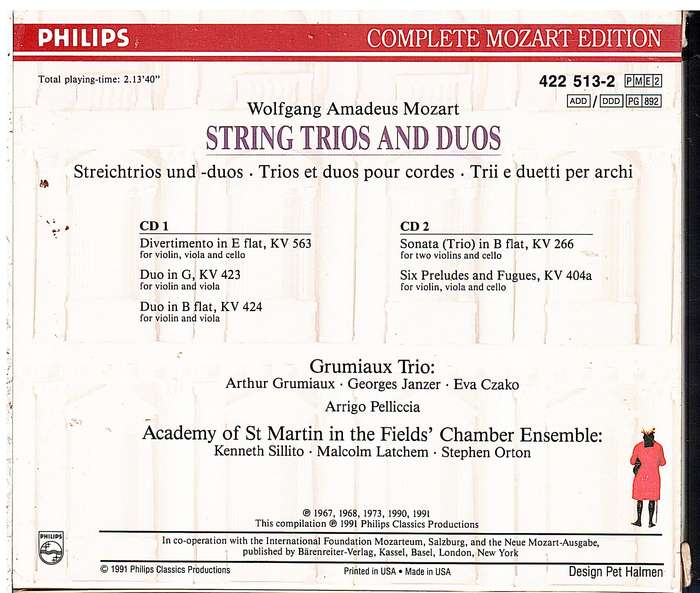 Mozart: Strings Trios and Duos 2 CD set - Grumiaux Trio et al [Complete Mozart Edition Vol 13]