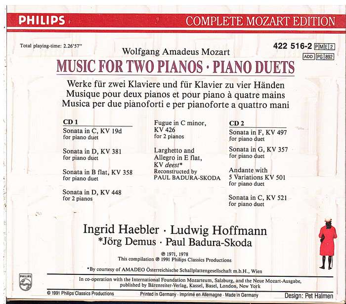 Mozart: Music for Two Pianos Duets 2 CD set - Ingrid Haebler et al [Complete Mozart Edition Vol 16]