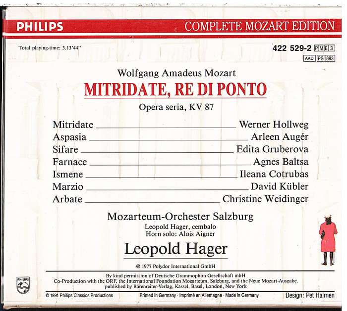 Mozart: Mitridate 3 CD set in Cardboard Slipcase - Leopold Hager [Complete Mozart Edition Vol 29]