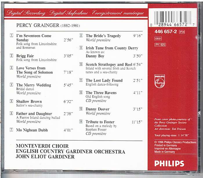 Danny Boy (Songs & Dancing Ballads of Percy Grainger) - Monteverdi Choir, John Eliot Gardiner CD