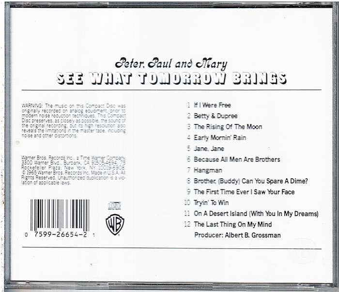 Peter, Paul And Mary - See What Tomorrow Brings CD [US IMPORT]