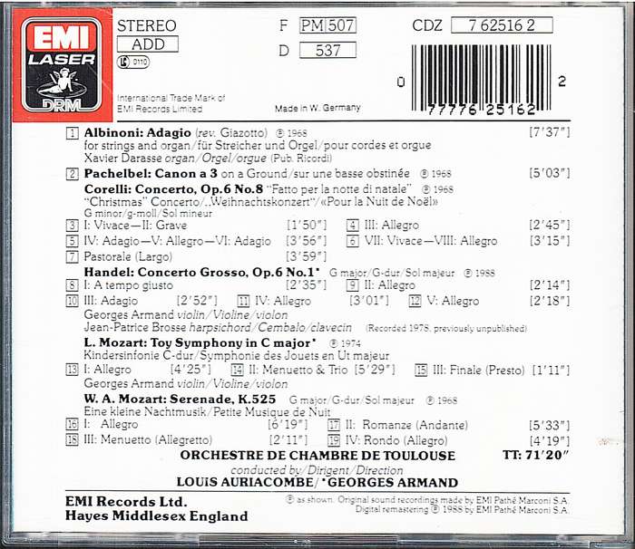 Albinoni/Pachelbel/Corelli/Handel/Mozart - Baroque Classics CD