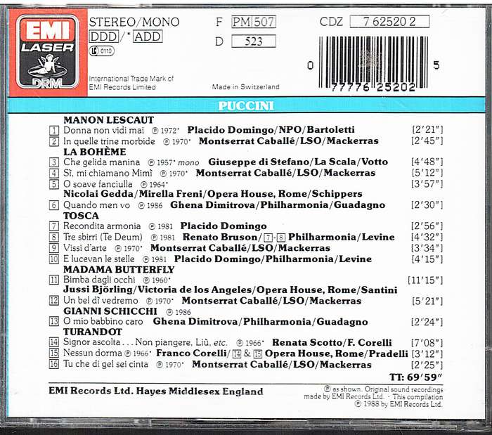 Puccini: Arias and Duets - Domingo/Caballe/Di Stefano/Gedda CD