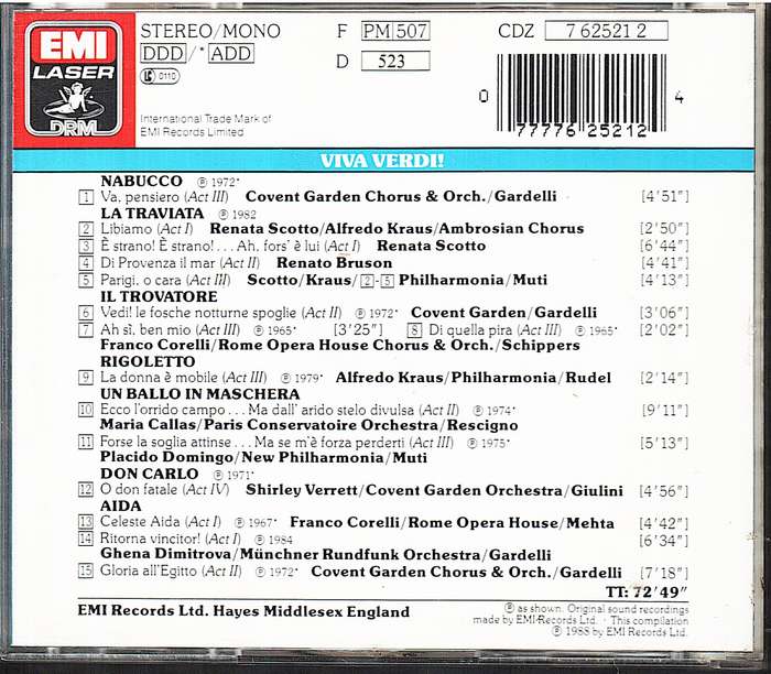 Viva Verdi!: Arias, Duets and Choruses - Callas, Domingo, Kraus CD