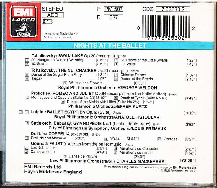 Tchaikovsky/Prokofiev/Luigini etc: Nights At The Ballet - New Philharmonia, Charles Mackerras CD
