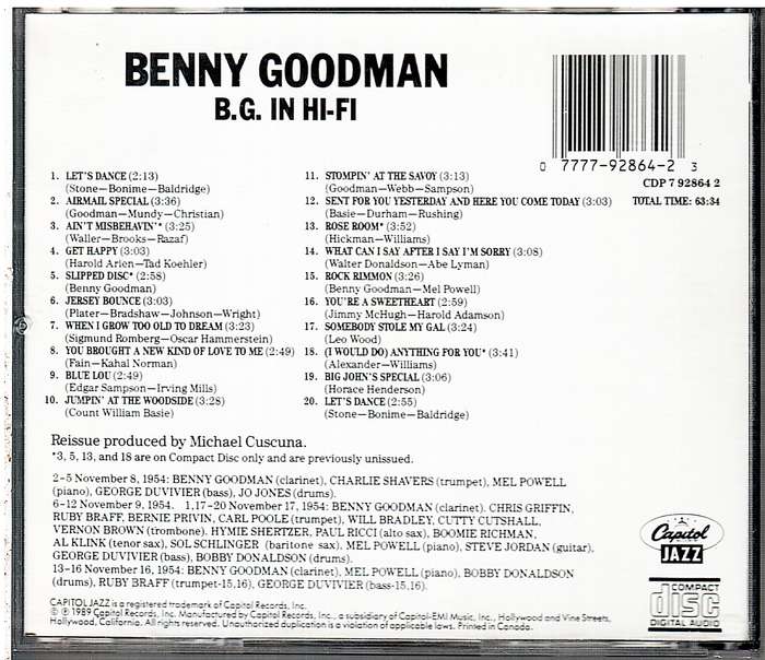 Benny Goodman - B.G. In Hi-Fi CD