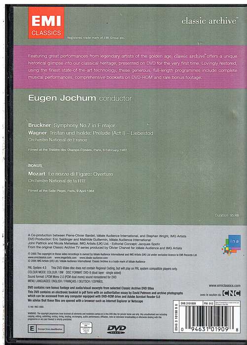 Eugen Jochum: Bruckner/Wagner  Symphony No. 7/Prelude And Liebestod From Tristan Und Isolde DVD