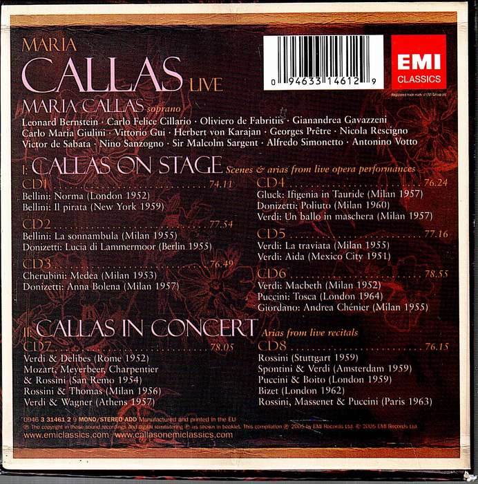 Maria Callas Live 8 CD Box [Each CD in own cardboard sleeve]