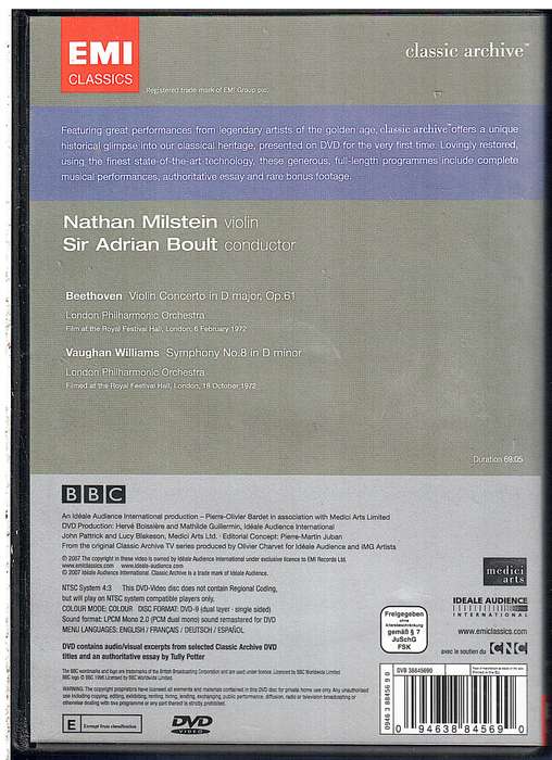 Nathan Milstein/Sir Adrian Boult: Beethoven/Vaughan Williams  Violin Concerto In D Major etc DVD