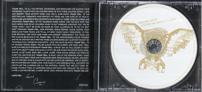 Celine Dion - Loved Me Back To Life CD jewelcase in cardboard slipcover