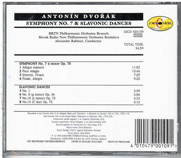 Dvorak: Symphony No.7 & Slavonic Dances - BRTN Philharmonic, Alexander Rahbari cond. CD