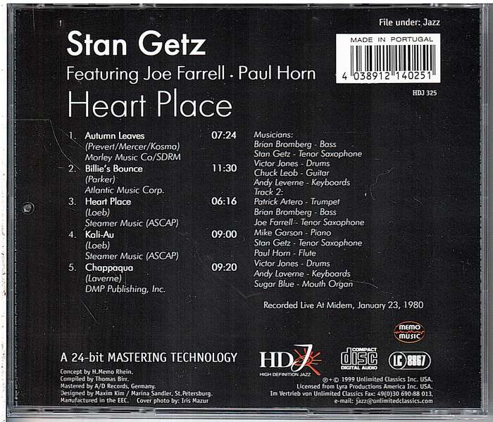 Stan Getz Featuring Joe Farrell & Paul Horn - Heart Place CD