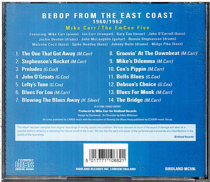 Mike Carr  / The EmCee Five  Bebop From The East Coast 1960/1962 CD