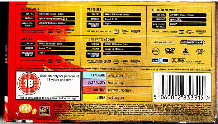 Pedro Almodovar Collection 5 DVD Box Set