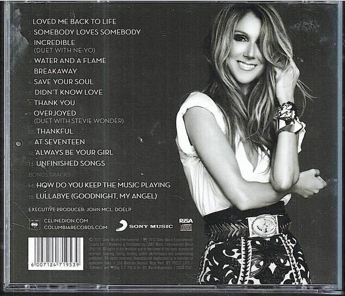 Celine Dion - Loved Me Back To Life CD jewelcase in cardboard slipcover