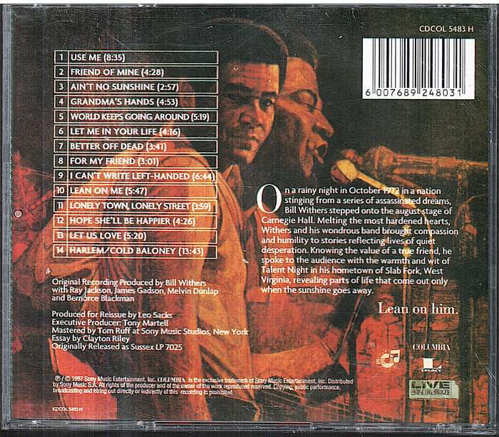 Bill Withers - Live at Carnegie Hall CD