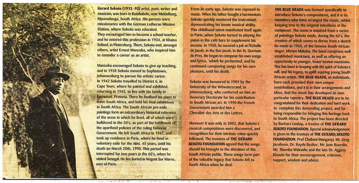 The Blue Heads - Featuring the Music of Gerard Sekoto CD