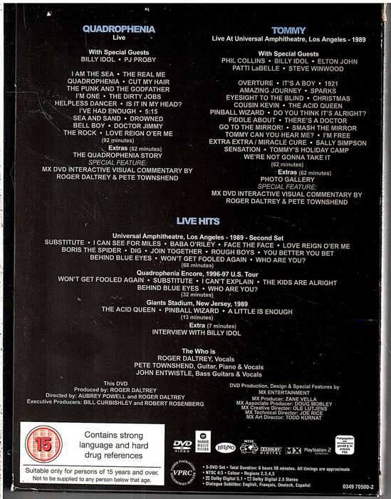 The Who - Tommy / Quadrophenia and Live 3 DVD box in slipcase