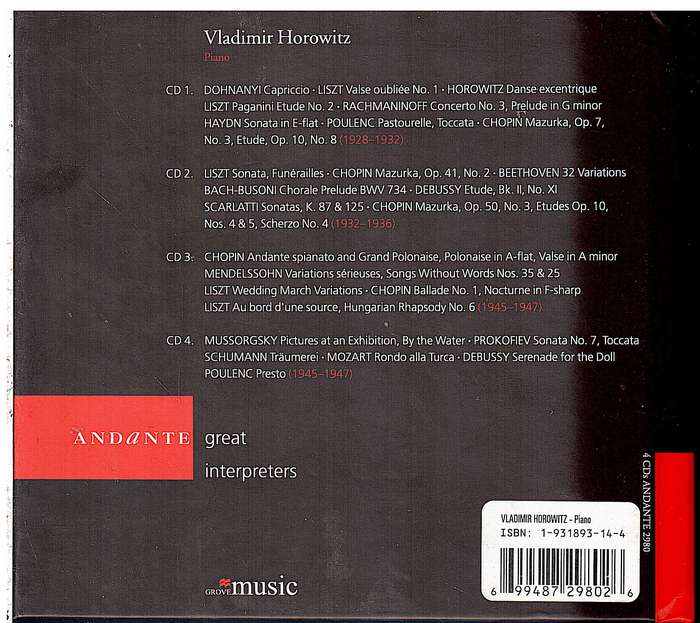 Vladimir Horowitz - Piano 4 CD Set (with 84 page book)
