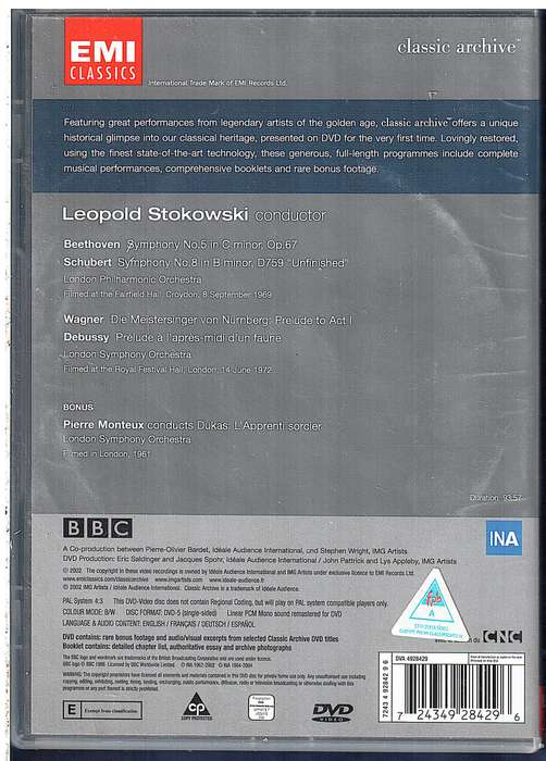 Leopold Stokowski: Beethoven/Schubert/Debussy  Symphony No.5/Symphony No.8 "Unfinished" etc DVD