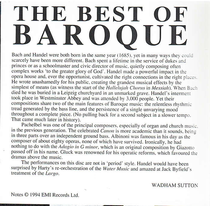 The Best of Baroque: Albinoni, JS Bach, Pachelbel, Gluck, Handel CD