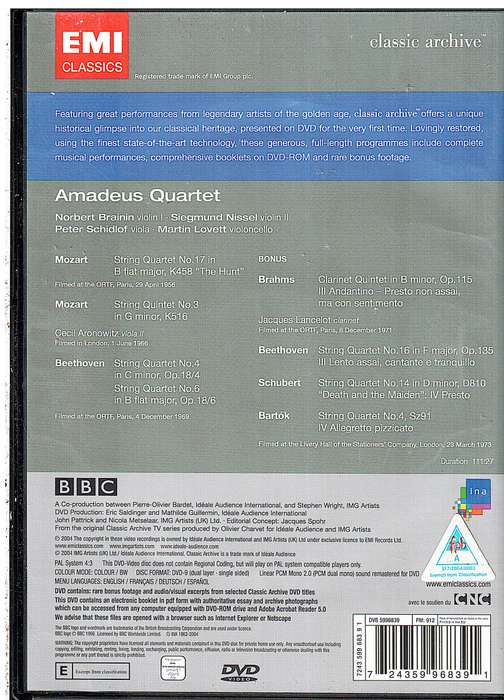Amadeus Quartet: Beethoven/Mozart DVD