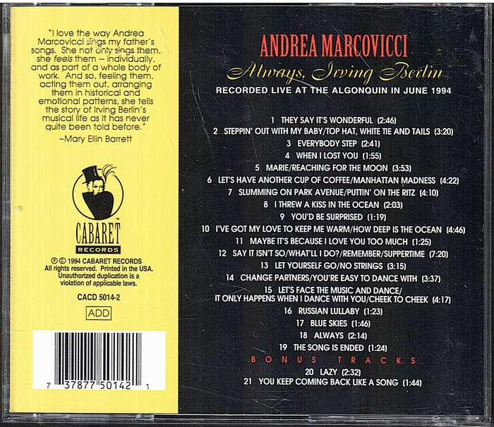 Andrea Marcovicci - Always Irving Berlin CD