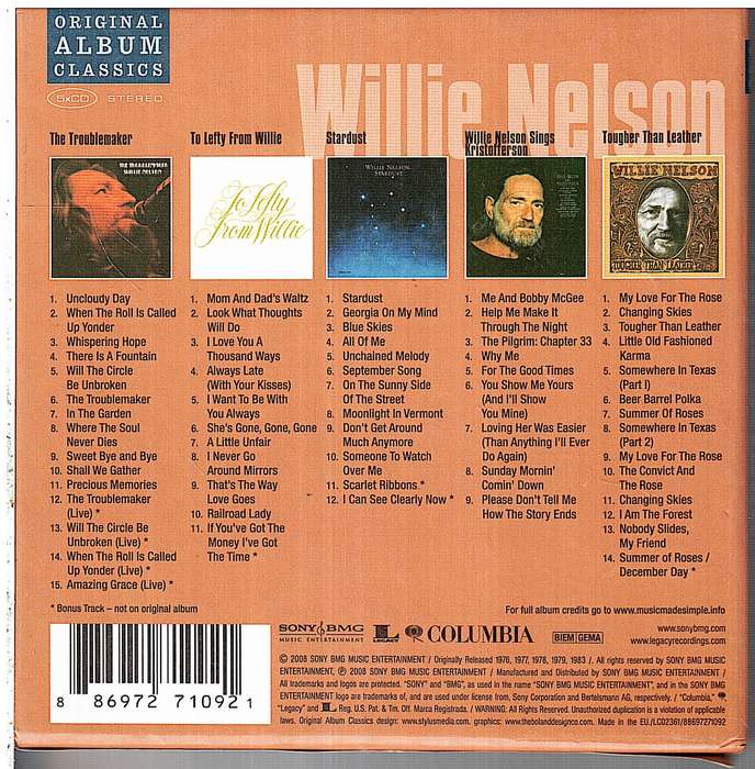 Willie Nelson  Original Album Classics 5 CD Box [Each CD in own cardboard sleeve]