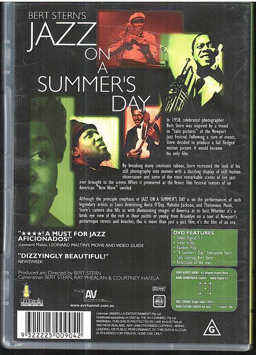 Bert Stern's Jazz on a Summer's Day DVD [AUSTRALIAN RELEASE] [RARE]