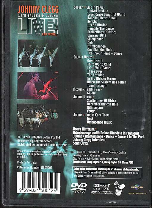 Johnny Clegg with Savuka & Juluka: Live! and More... DVD