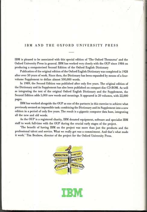 Oxford Thesaurus: An A-Z Dictionary of Synonyms - Laurence Urdang [Special IBM Edition]