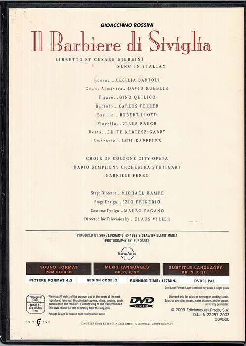 Rossini: Il Barbiere Di Siviglia - Cecilia Bartoli, David Kuebler, RSO Stuttgart, Gabriele Ferro DVD