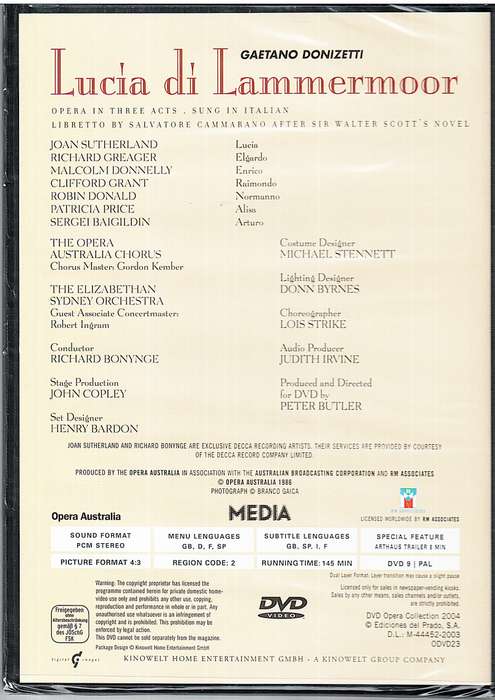 Donizetti - Lucia di Lammermoor - Joan Sutherland, Richard Greager, Opera Australia, Richard Bon DVD