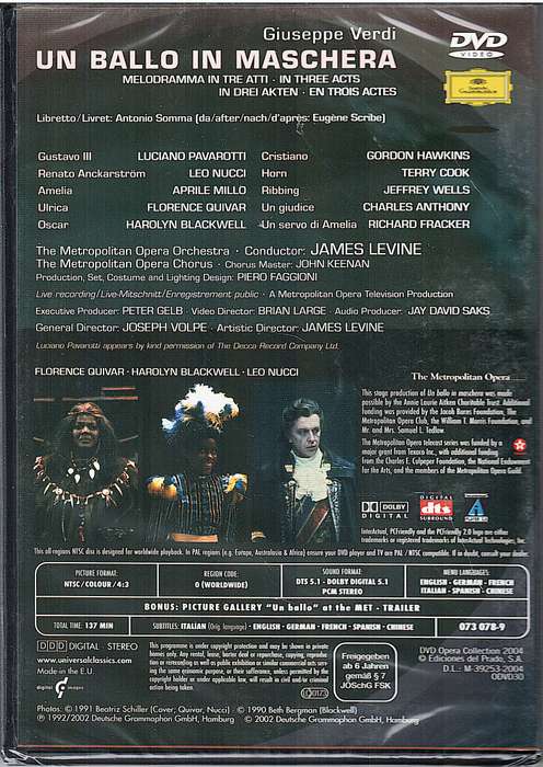 Verdi: Un Ballo in Maschera - Pavarotti, Leo Nucci,Aprile Millo,Metropolitan Opera, James Levine DVD