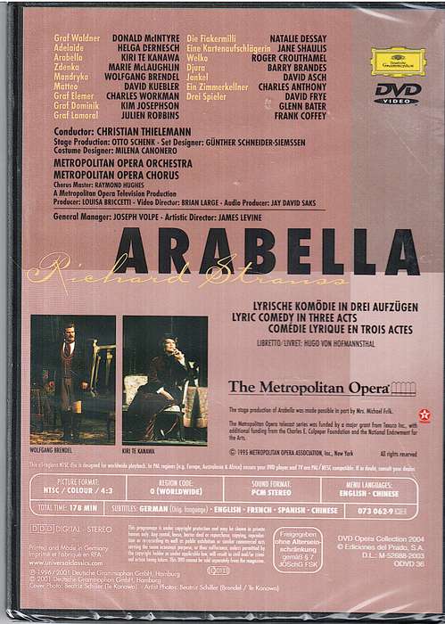 Strauss: Arabella - Kiri te Kanawa, Wolfgang Brendel, Metropolitan Opera, Christian Thielemann DVD