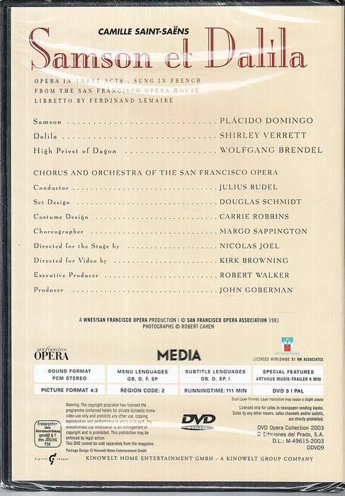 Saint-Saens: Samson et Dalila - Placido Domingo, Shirley Verret, San Fransisco Opera, J Rudel DVD