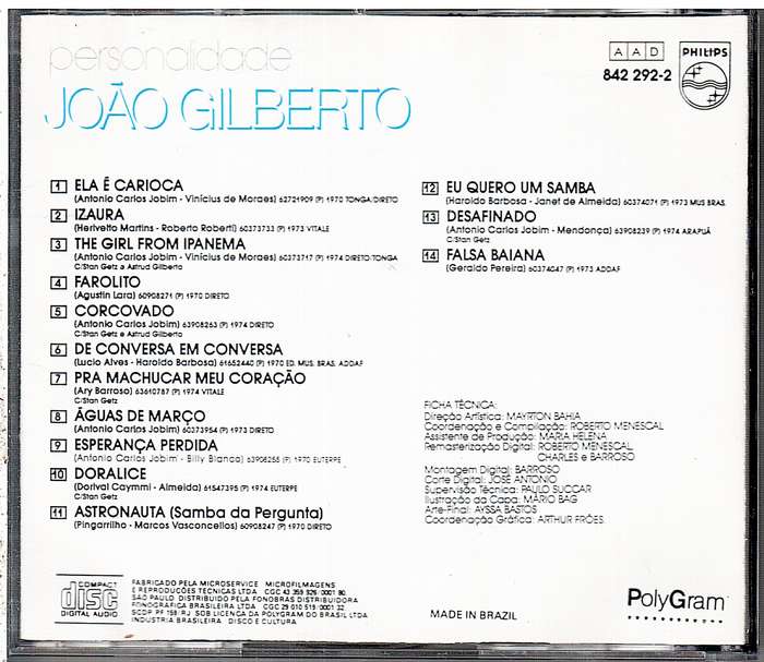 João Gilberto - Personalidade (The Best Of Brazil series) CD