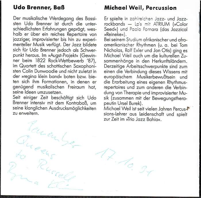 Regina Klein Band - Art und Weise CD [INSCRIBED BY REGINA KLEIN]