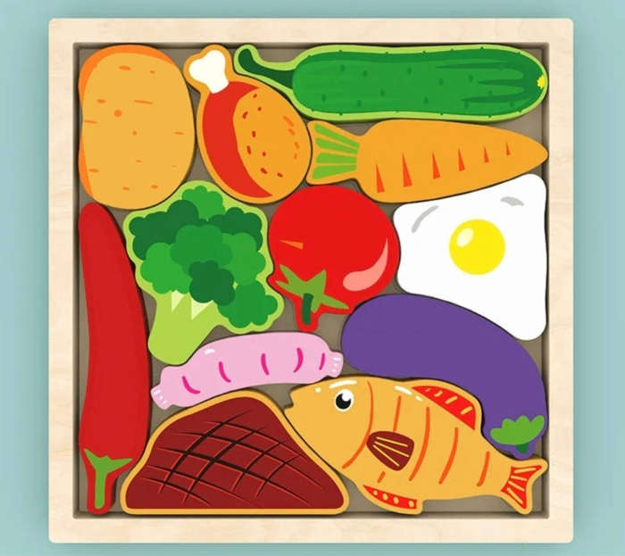 3D Wooden Montessori Puzzle - Food Design