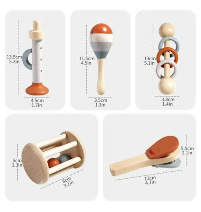 Set of five wooden baby musical instruments set