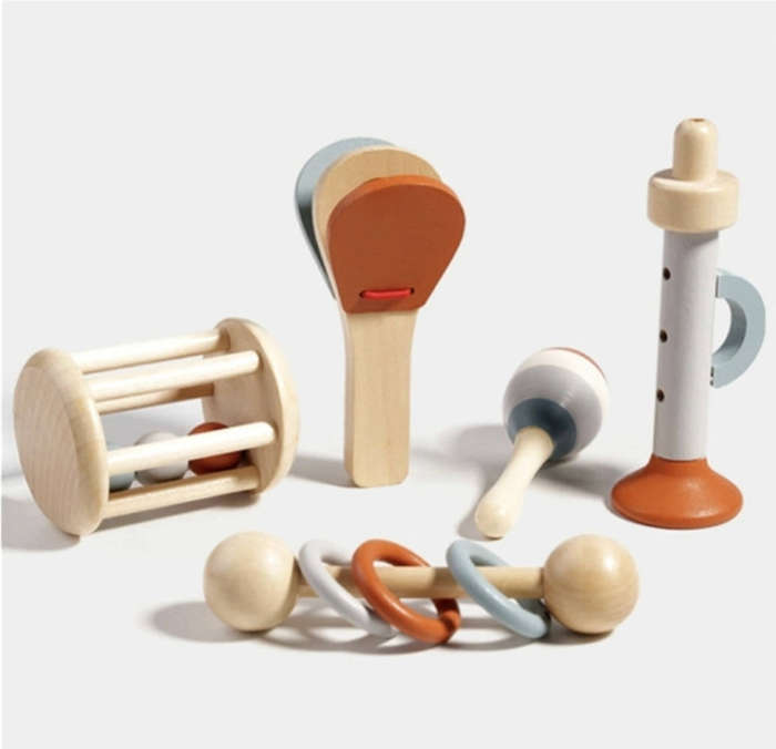Set of five wooden baby musical instruments set
