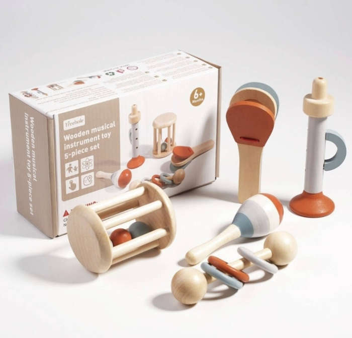 Set of five wooden baby musical instruments set