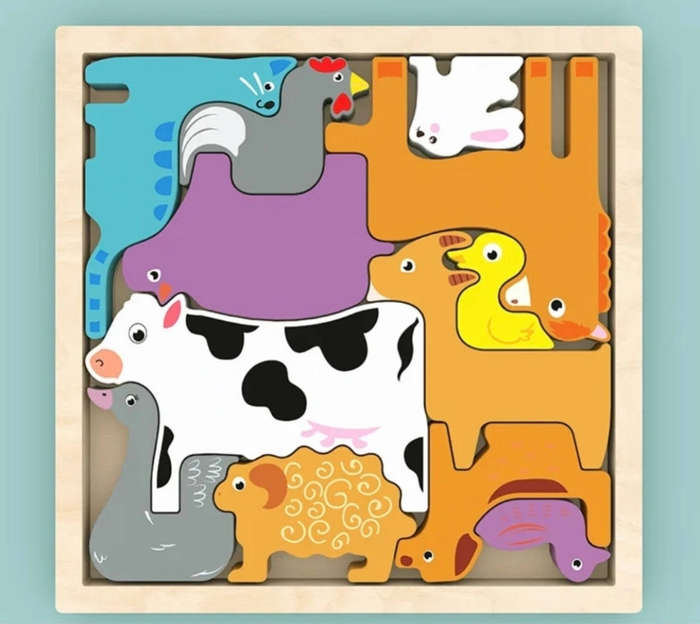3D wooden Montessori Puzzle - Farm Animals design