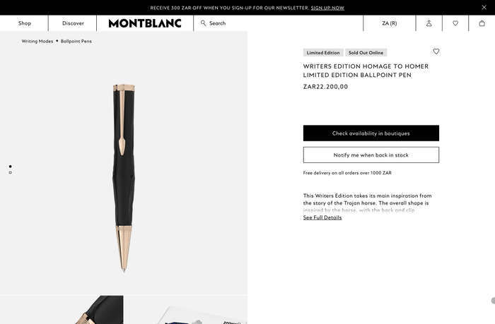 Montblanc Exclusive Limited Writers Edition - Homage to Homer Pen in Original Display Case